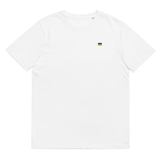 UA flag Unisex organic cotton t-shirt with minimalistic embroidery in white