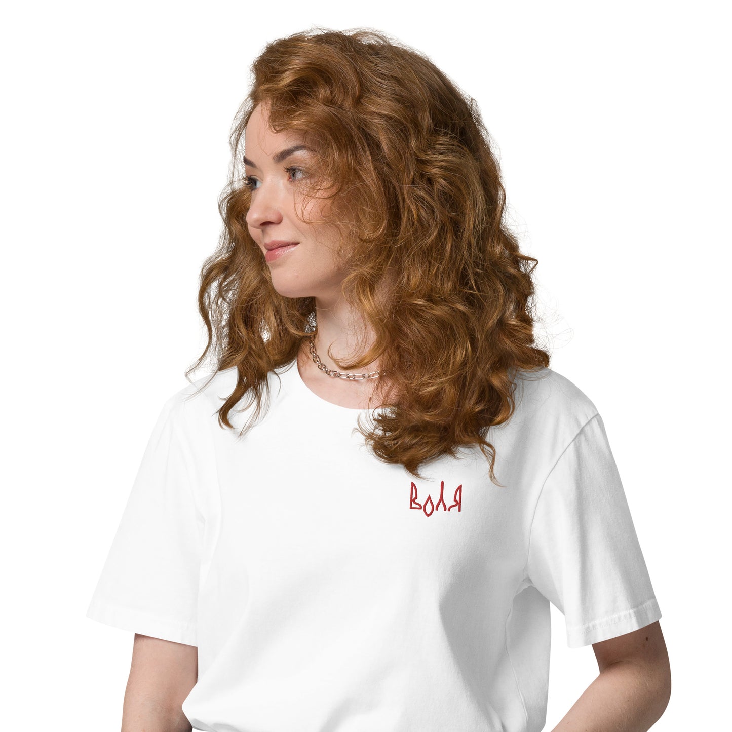 VOLYA Unisex organic cotton t-shirt with embroidery in white