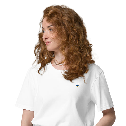 Heart Unisex organic cotton t-shirt with embroidery in white